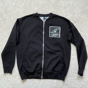 Divided H&M Mens Large Black Sweatshirt Jacket Full Zip Space Decals